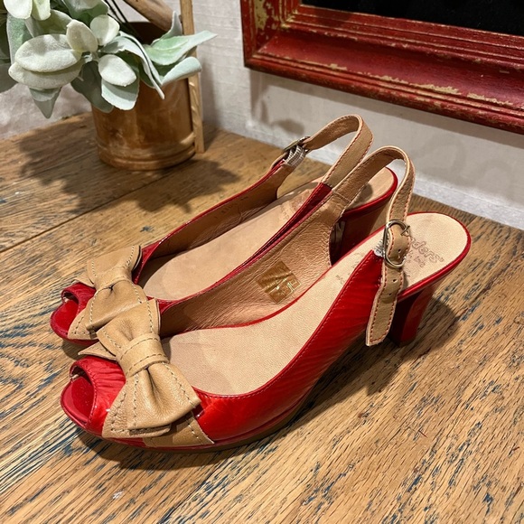 ❤️ WONDERS RED SLINGBACK HEELS WITH BOW - SIZE 38 - 100% LEATHER - Picture 6 of 15